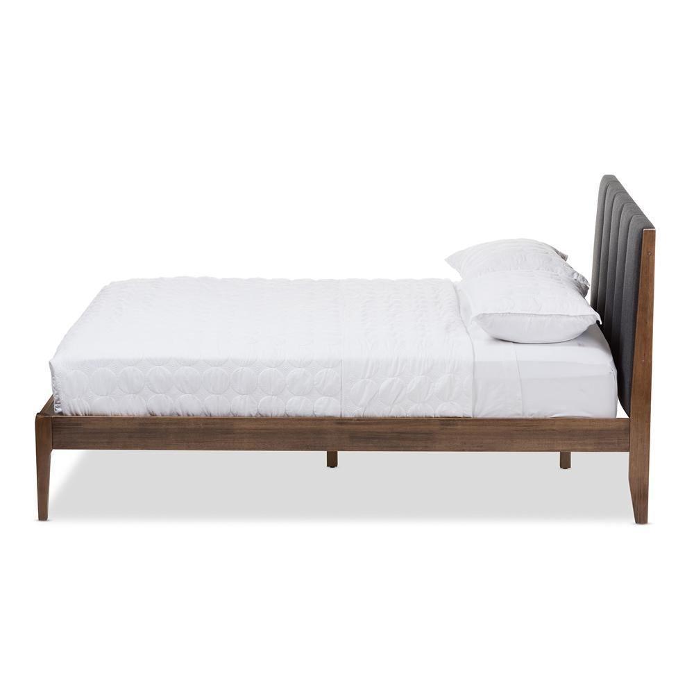 Ember Mid-Century Dark Grey Fabric and Medium Brown Finish Wood Full Size Platform Bed FredCo