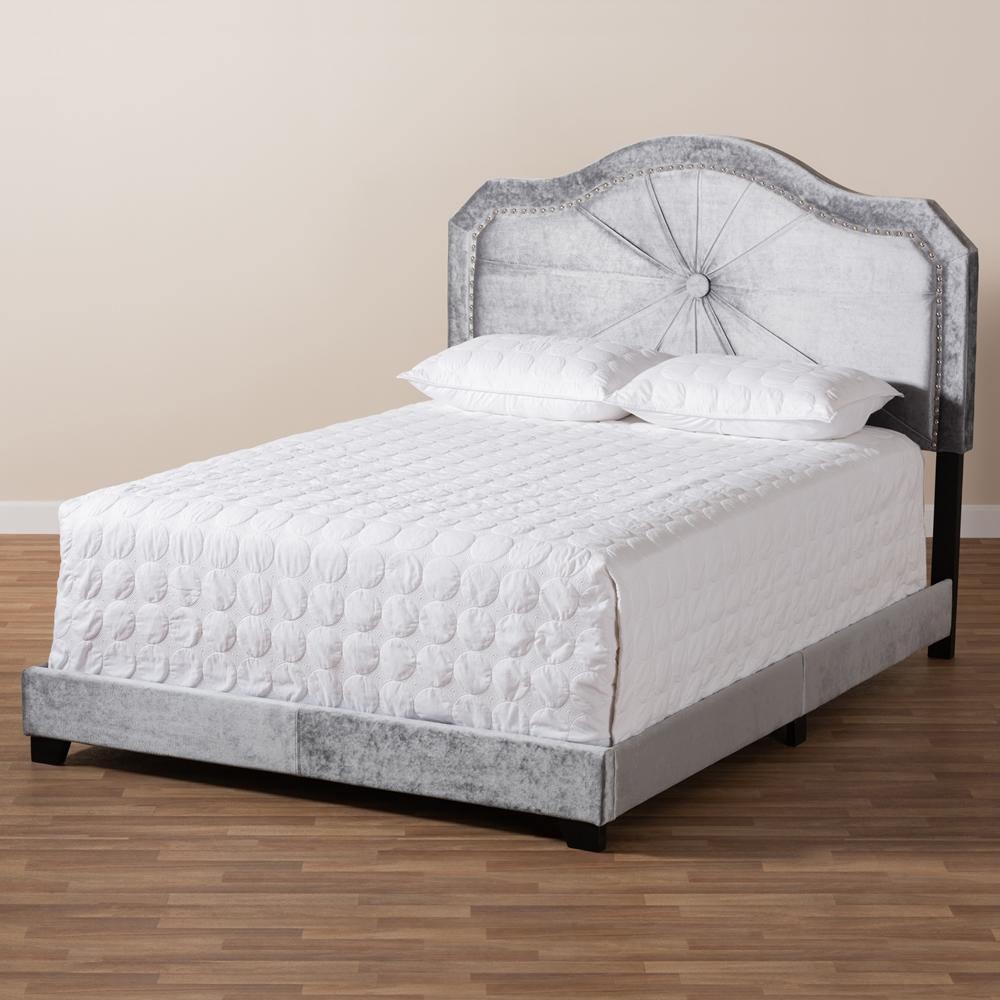Embla Modern and Contemporary Grey Velvet Fabric Upholstered Full Size Bed FredCo