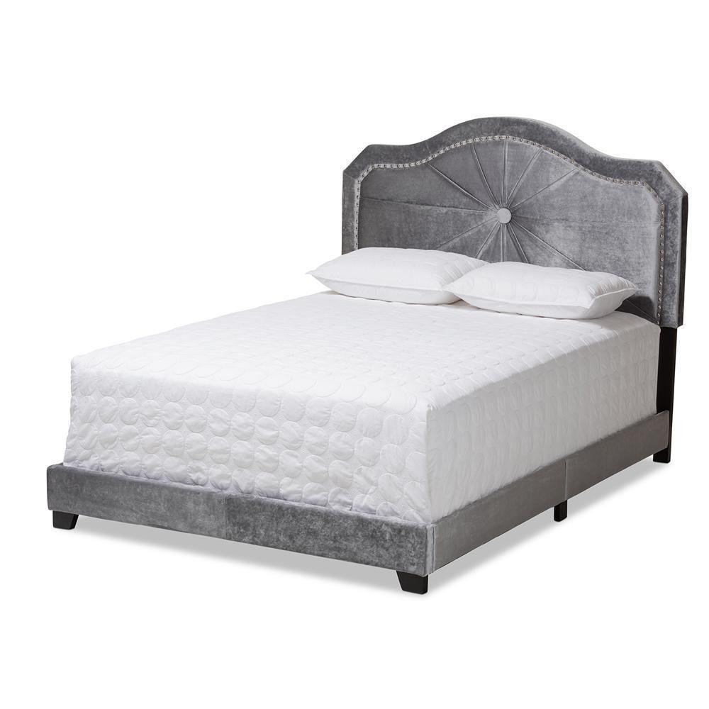 Embla Modern and Contemporary Grey Velvet Fabric Upholstered King Size Bed FredCo