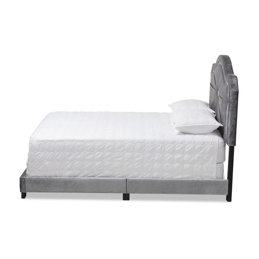 Embla Modern and Contemporary Grey Velvet Fabric Upholstered King Size Bed FredCo