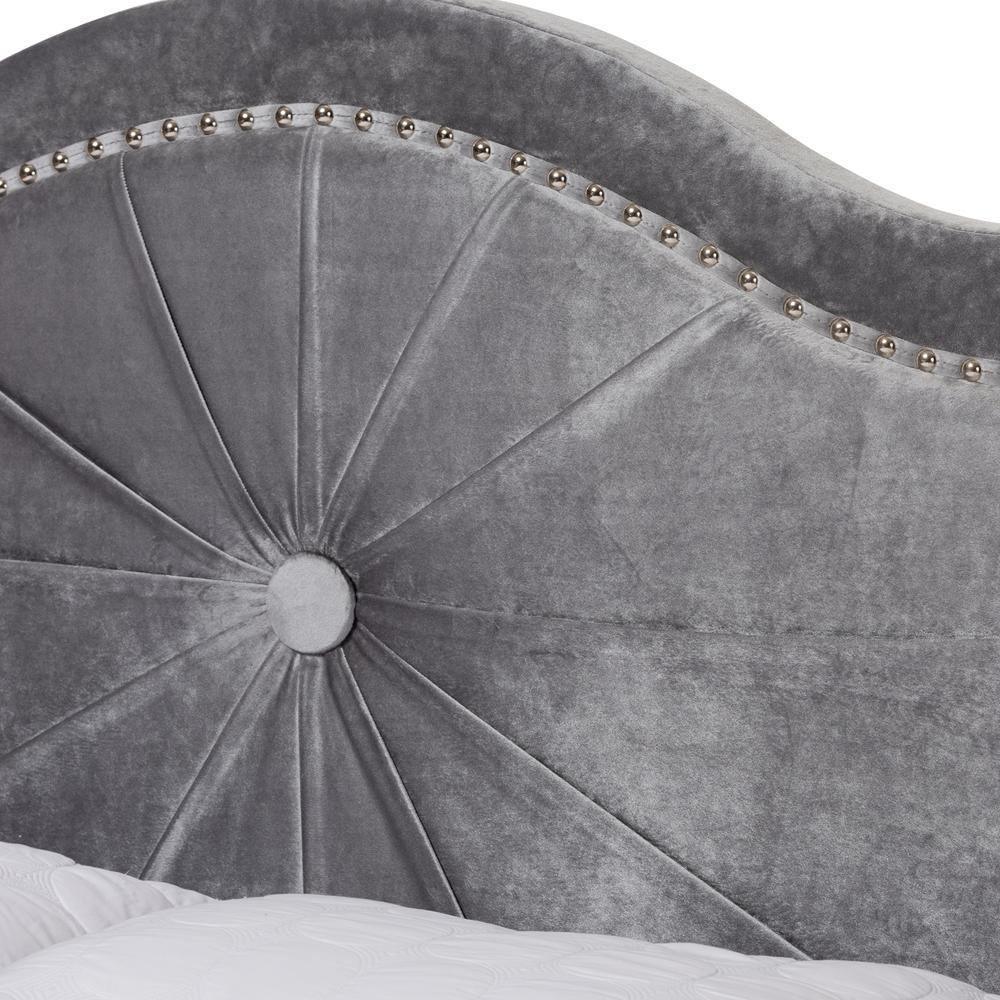 Embla Modern and Contemporary Grey Velvet Fabric Upholstered King Size Bed FredCo