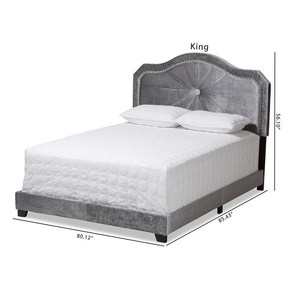 Embla Modern and Contemporary Grey Velvet Fabric Upholstered King Size Bed FredCo