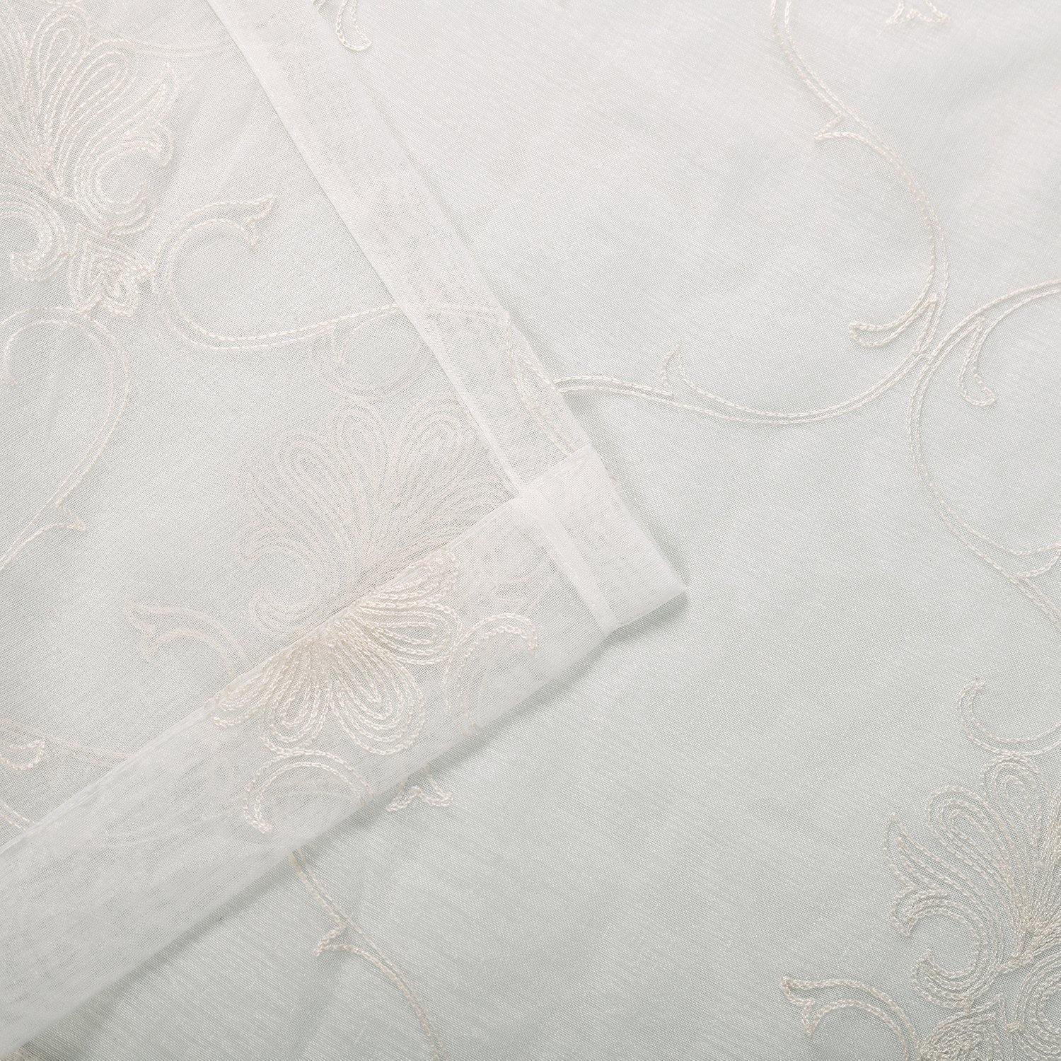 Embroidered Elegant Scroll Sheer Grommet Panel 2-Piece Curtain Set FredCo