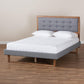 Emele Modern Transitional Dark Grey Fabric Upholstered and Ash Walnut Brown Finished Wood Full Size Platform Bed FredCo