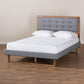 Emele Modern Transitional Dark Grey Fabric Upholstered and Ash Walnut Brown Finished Wood Queen Size Platform Bed FredCo