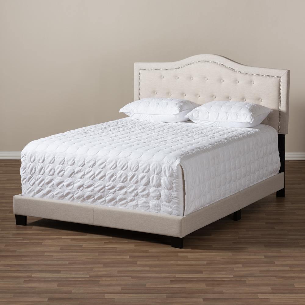 Emerson Modern and Contemporary Light Beige Fabric Upholstered King Size Bed FredCo