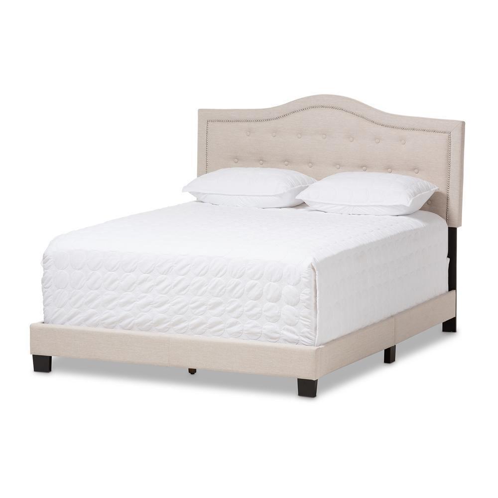 Emerson Modern and Contemporary Light Beige Fabric Upholstered King Size Bed FredCo