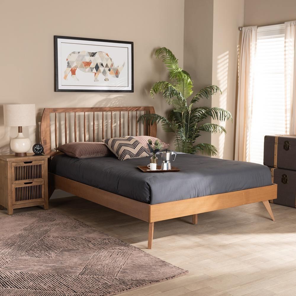 Emiko Modern and Contemporary Walnut Brown Finished Wood King Size Platform Bed FredCo