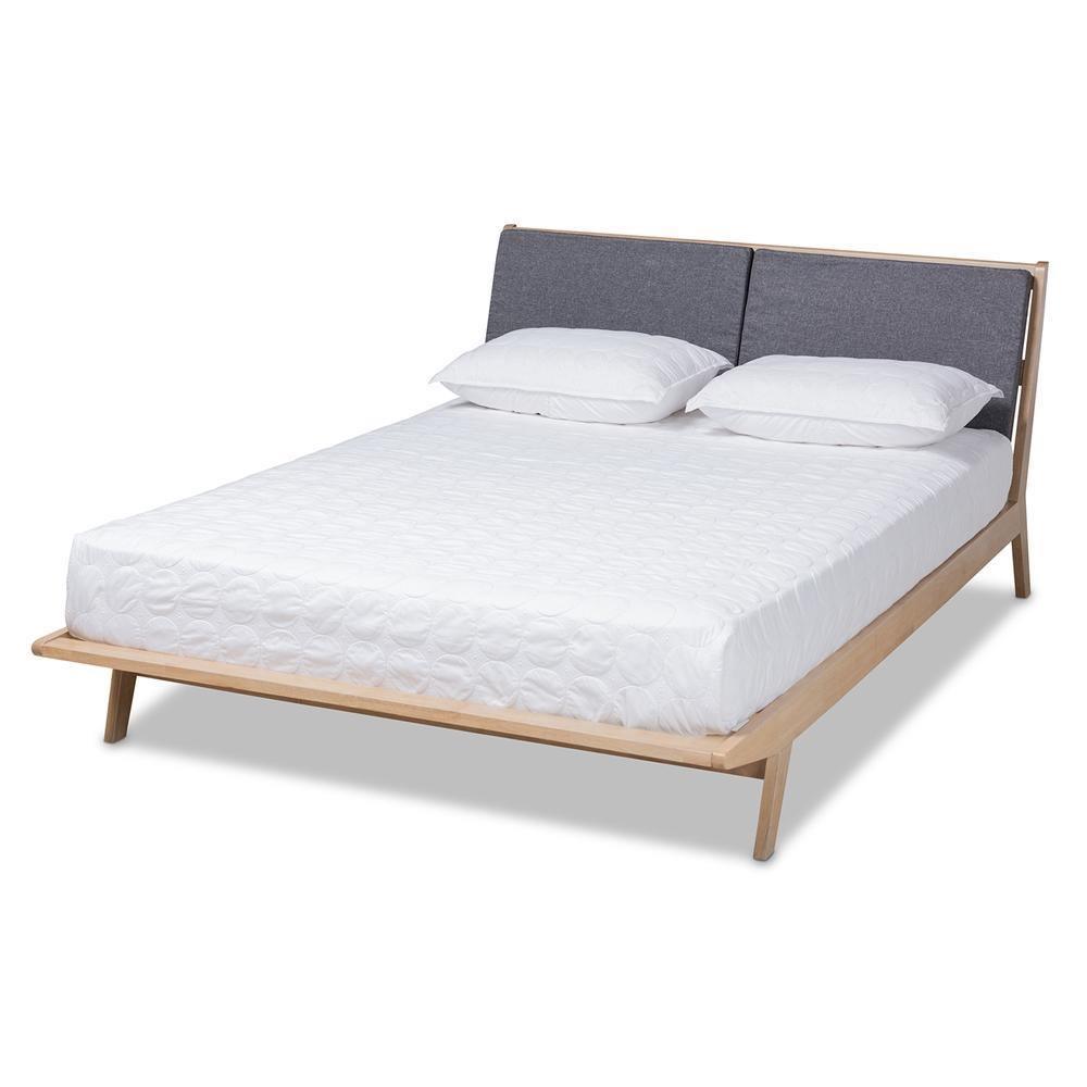 Emile Modern and Contemporary Grey Fabric Upholstered Natural Oak Finished Wood King Size Platform Bed FredCo