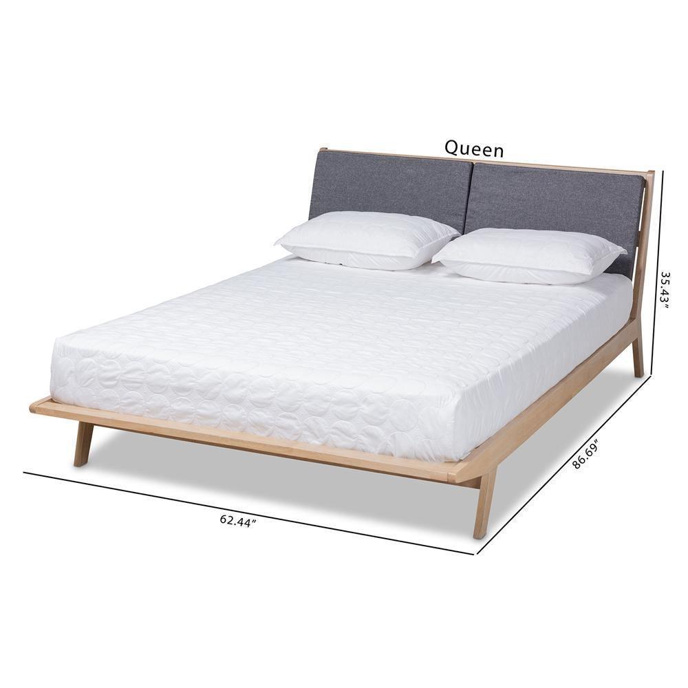 Emile Modern and Contemporary Grey Fabric Upholstered Natural Oak Finished Wood King Size Platform Bed FredCo
