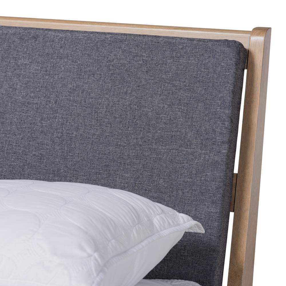 Emile Modern and Contemporary Grey Fabric Upholstered Natural Oak Finished Wood King Size Platform Bed FredCo