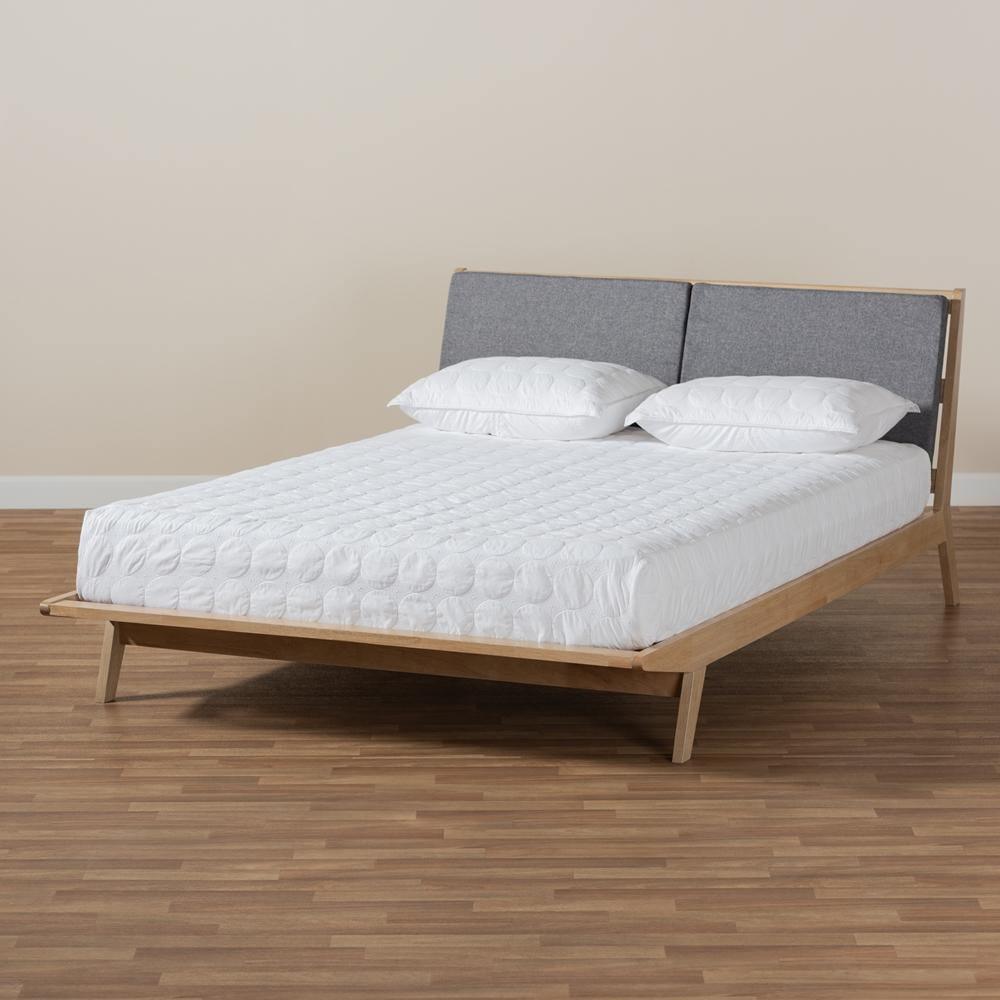 Emile Modern and Contemporary Grey Fabric Upholstered Natural Oak Finished Wood King Size Platform Bed FredCo