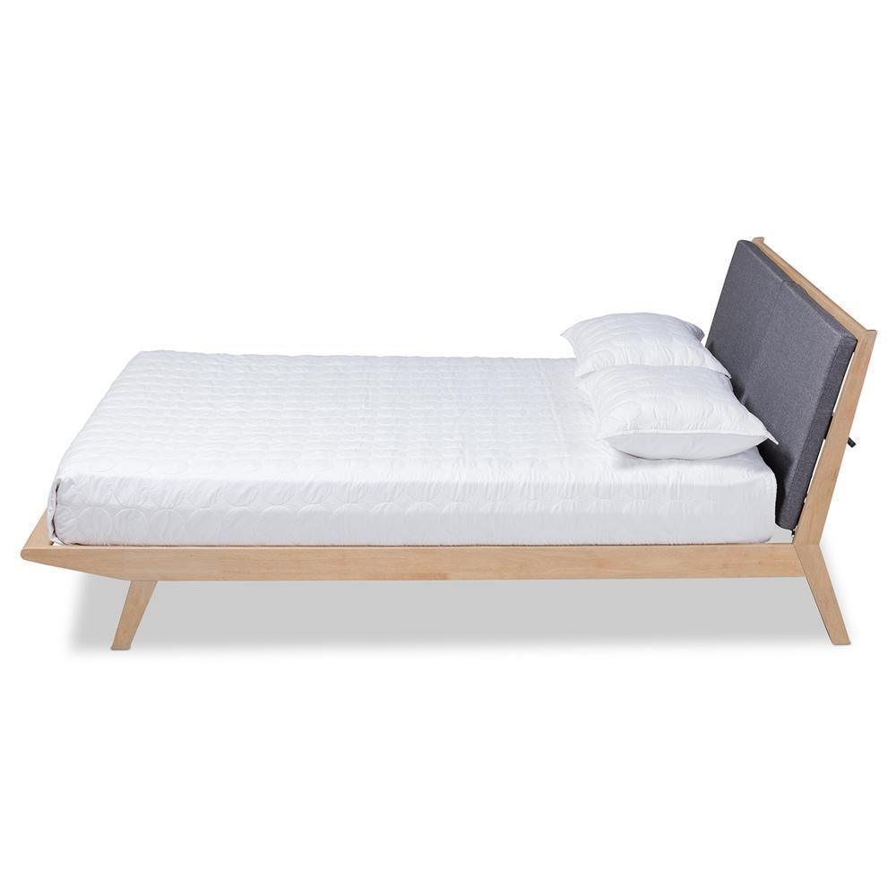 Emile Modern and Contemporary Grey Fabric Upholstered Natural Oak Finished Wood King Size Platform Bed FredCo