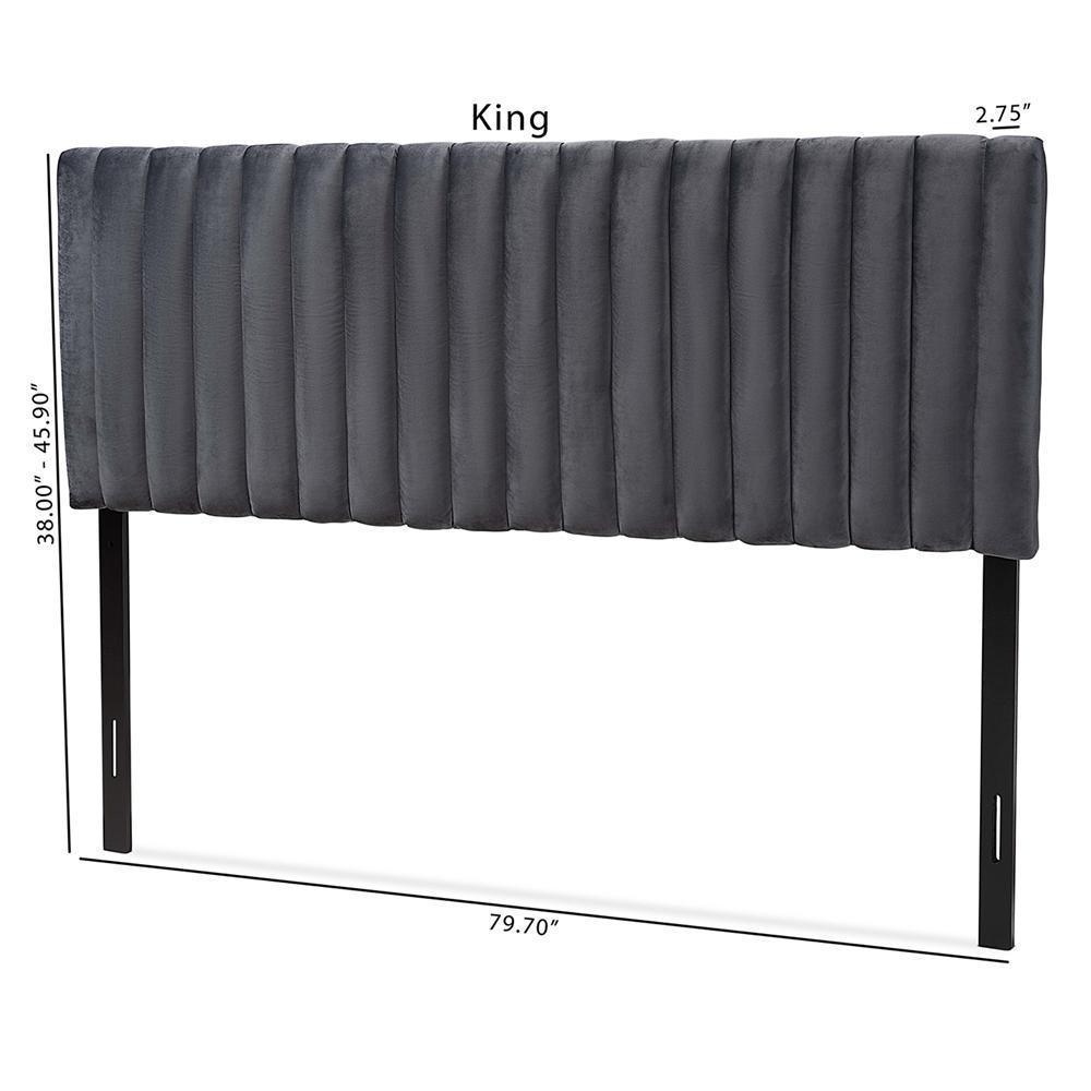 Emile Modern and Contemporary Grey Velvet Fabric Upholstered and Dark Brown Finished Wood King Size Headboard FredCo