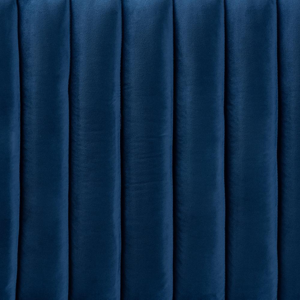 Emile Modern and Contemporary Navy Blue Velvet Fabric Upholstered and Dark Brown Finished Wood Full Size Headboard FredCo