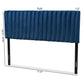 Emile Modern and Contemporary Navy Blue Velvet Fabric Upholstered and Dark Brown Finished Wood Full Size Headboard FredCo