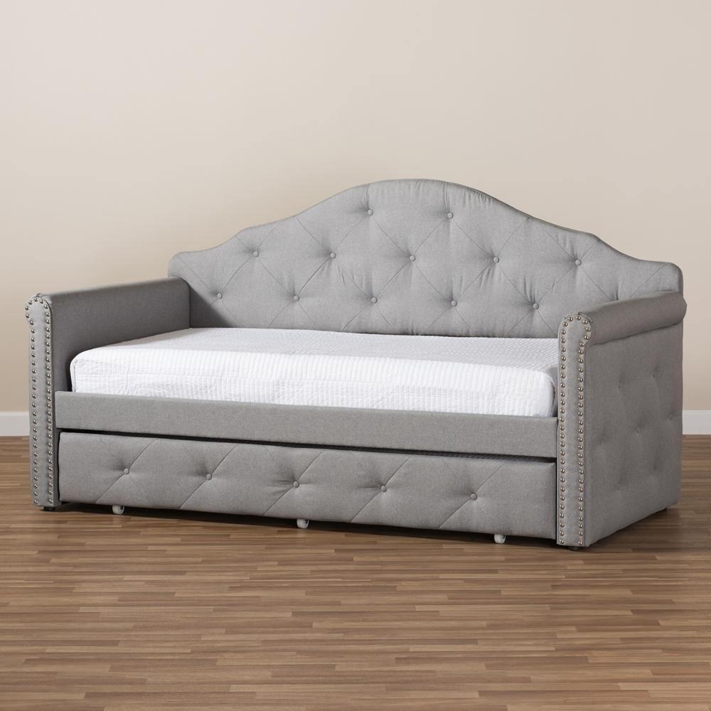 Emilie Modern and Contemporary Grey Fabric Upholstered Daybed with Trundle FredCo
