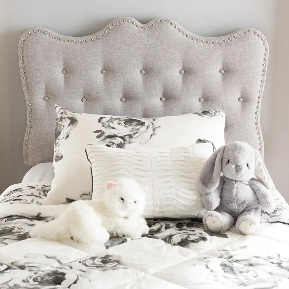 Emma Modern and Contemporary Greyish Beige Fabric Twin Size Headboard FredCo