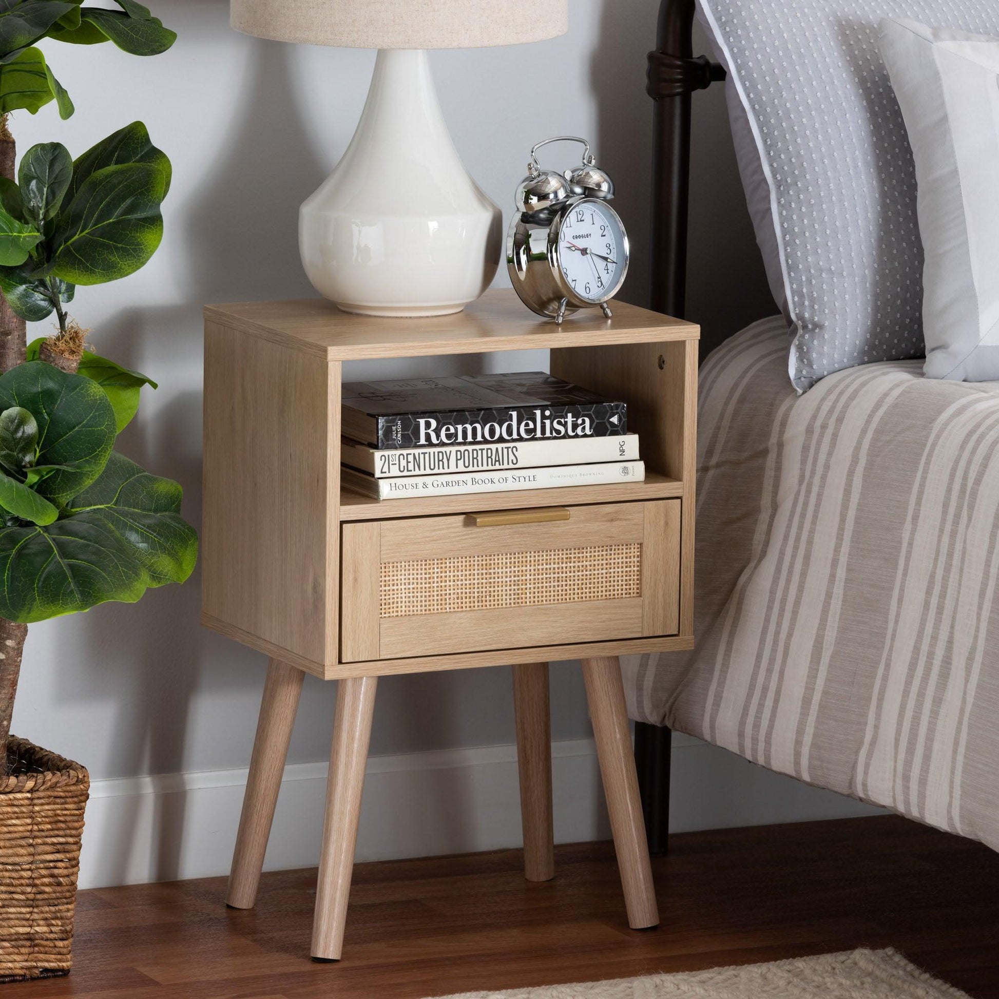 Emmett Mid-Century Modern Light Brown Finished Wood 1-Drawer End Table FredCo