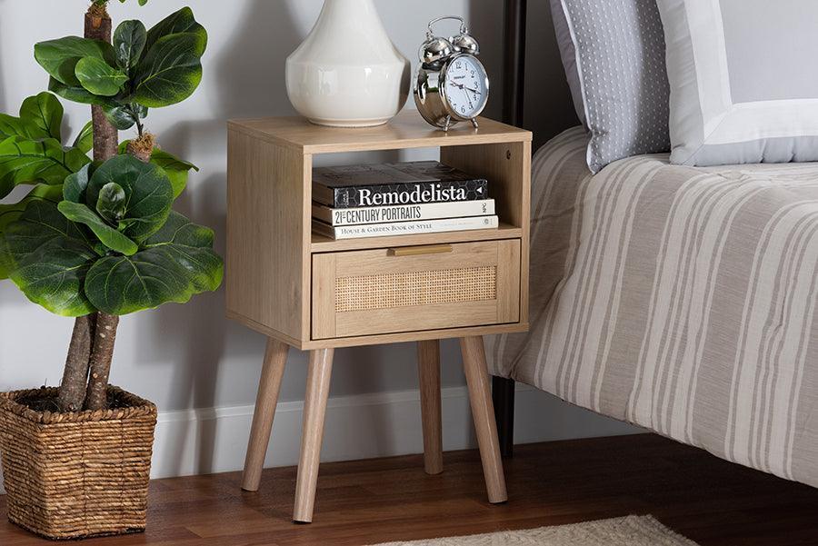 Emmett Mid-Century Modern Light Brown Finished Wood 1-Drawer End Table FredCo