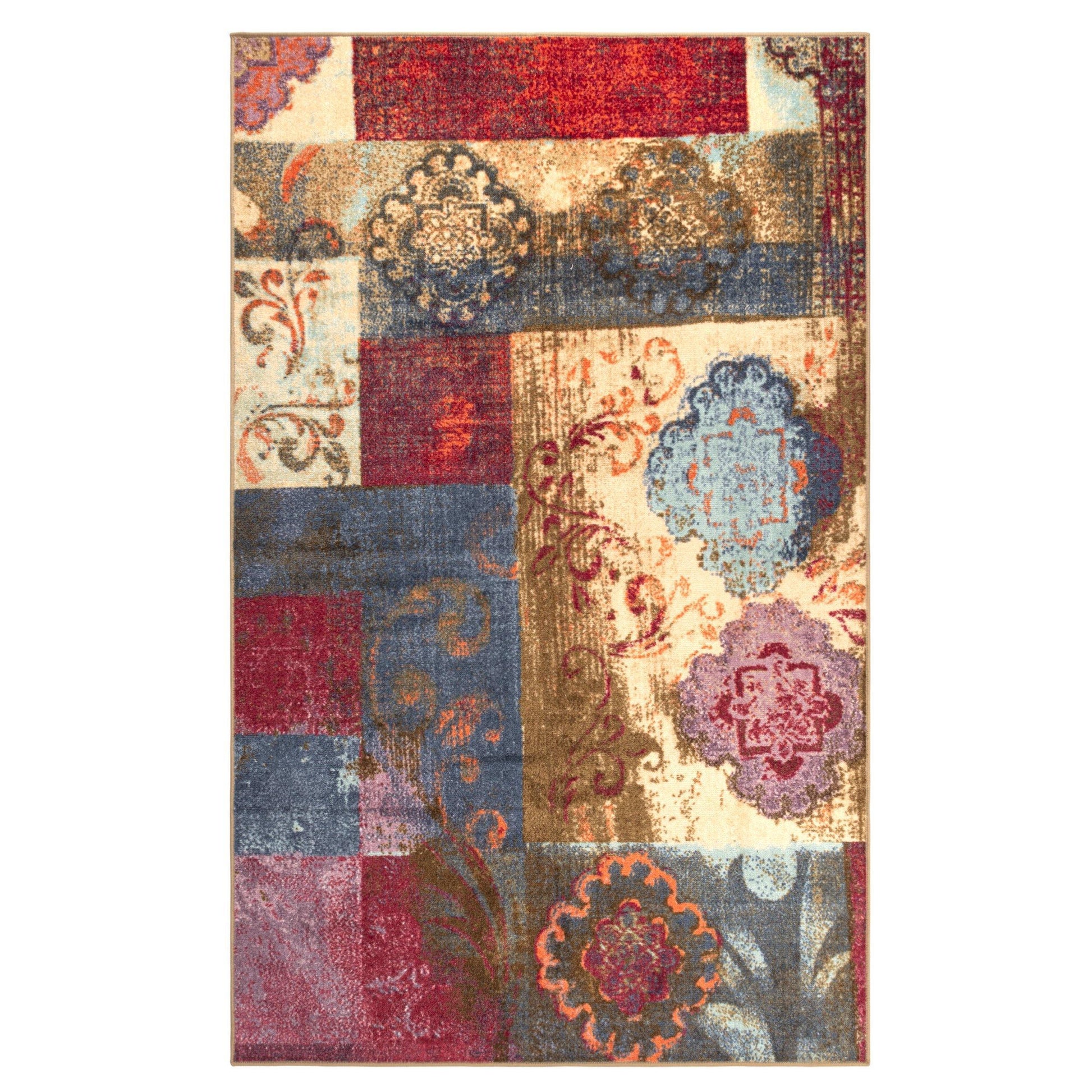 Emory Floral Medallion Distressed Patchwork Rug FredCo