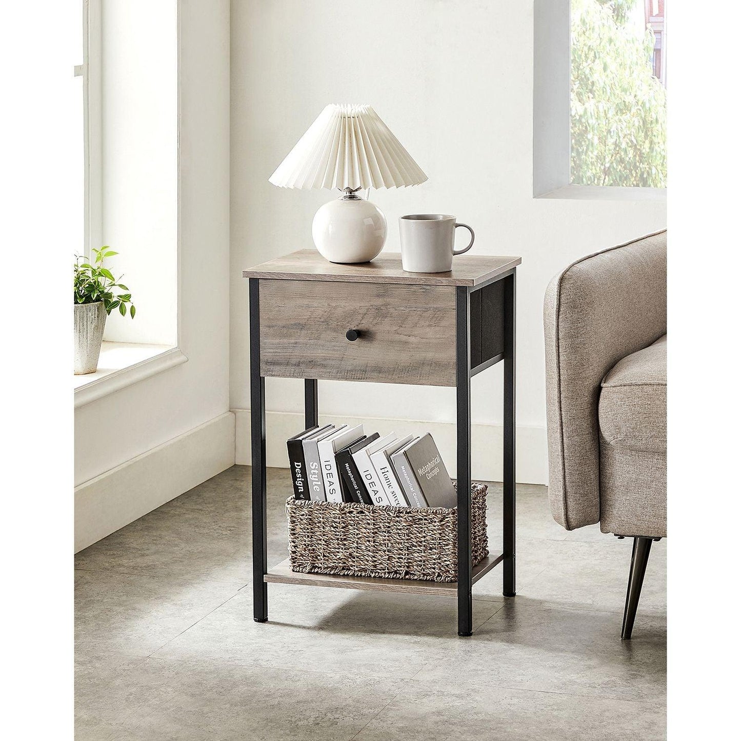 End Table Greige and Black 24" High FredCo