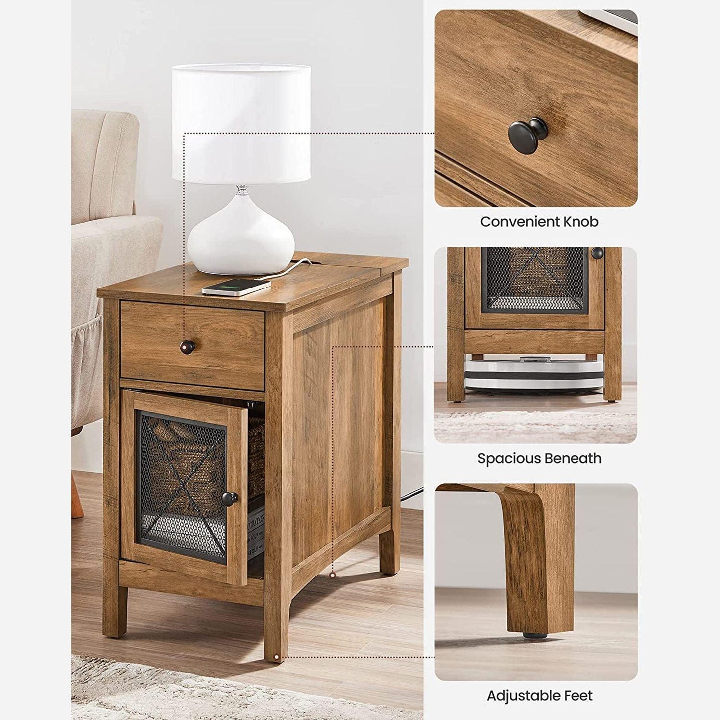 End Table with USB Port Walnut FredCo