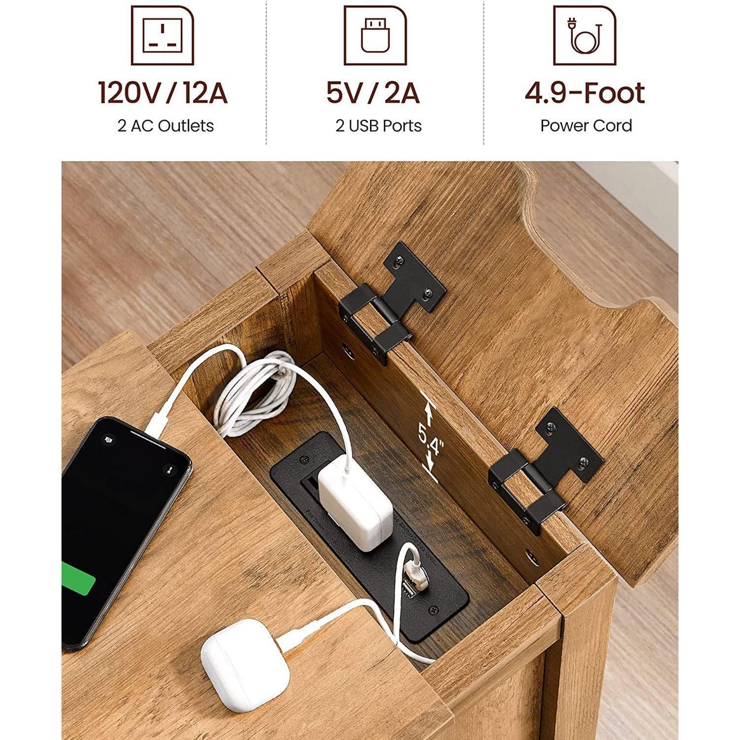 End Table with USB Port Walnut FredCo