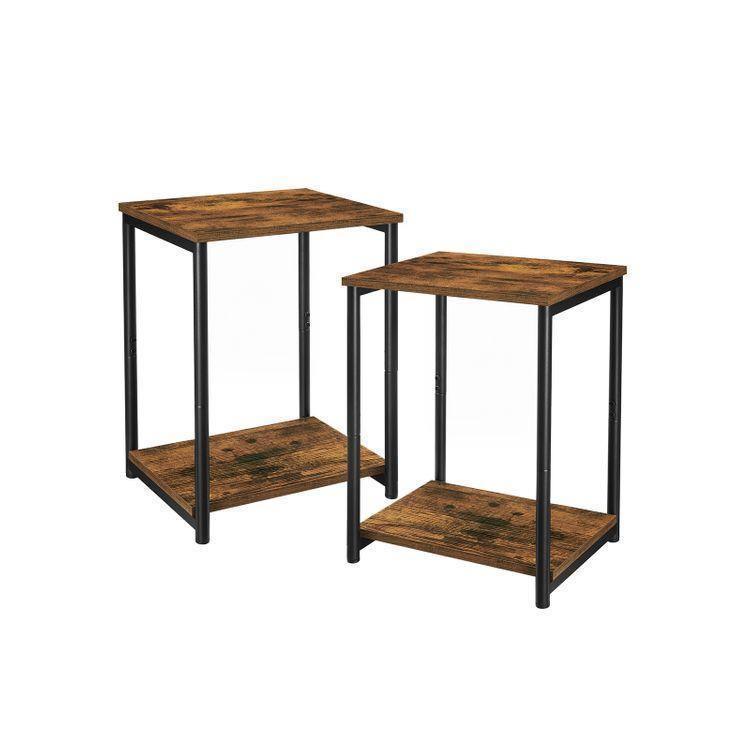 End Tables Set of 2 Rustic Brown and Black FredCo