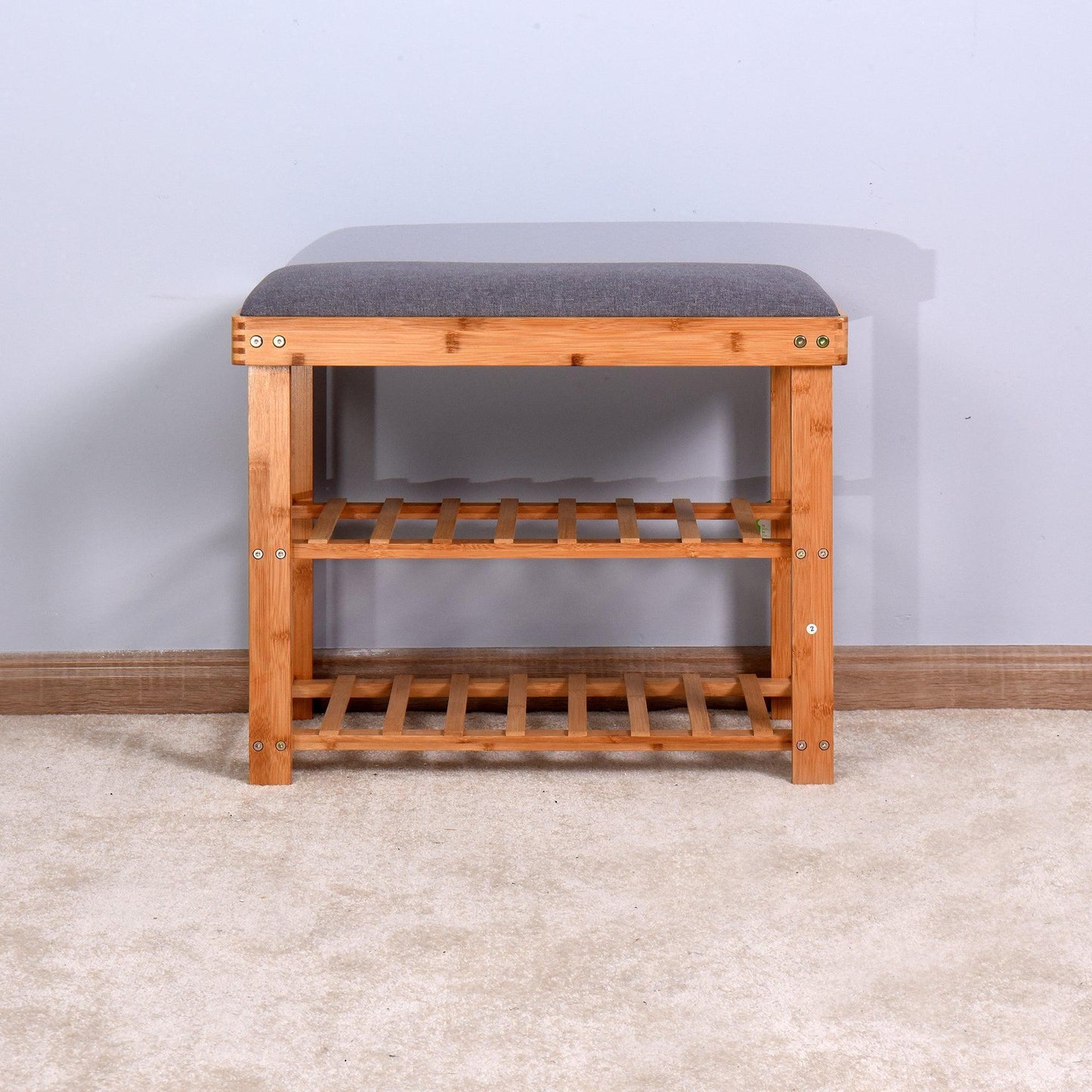 Entryway 3-tier Bamboo Bench Shoe Rack 23.62 x 11.4 x 19.88 inch FredCo