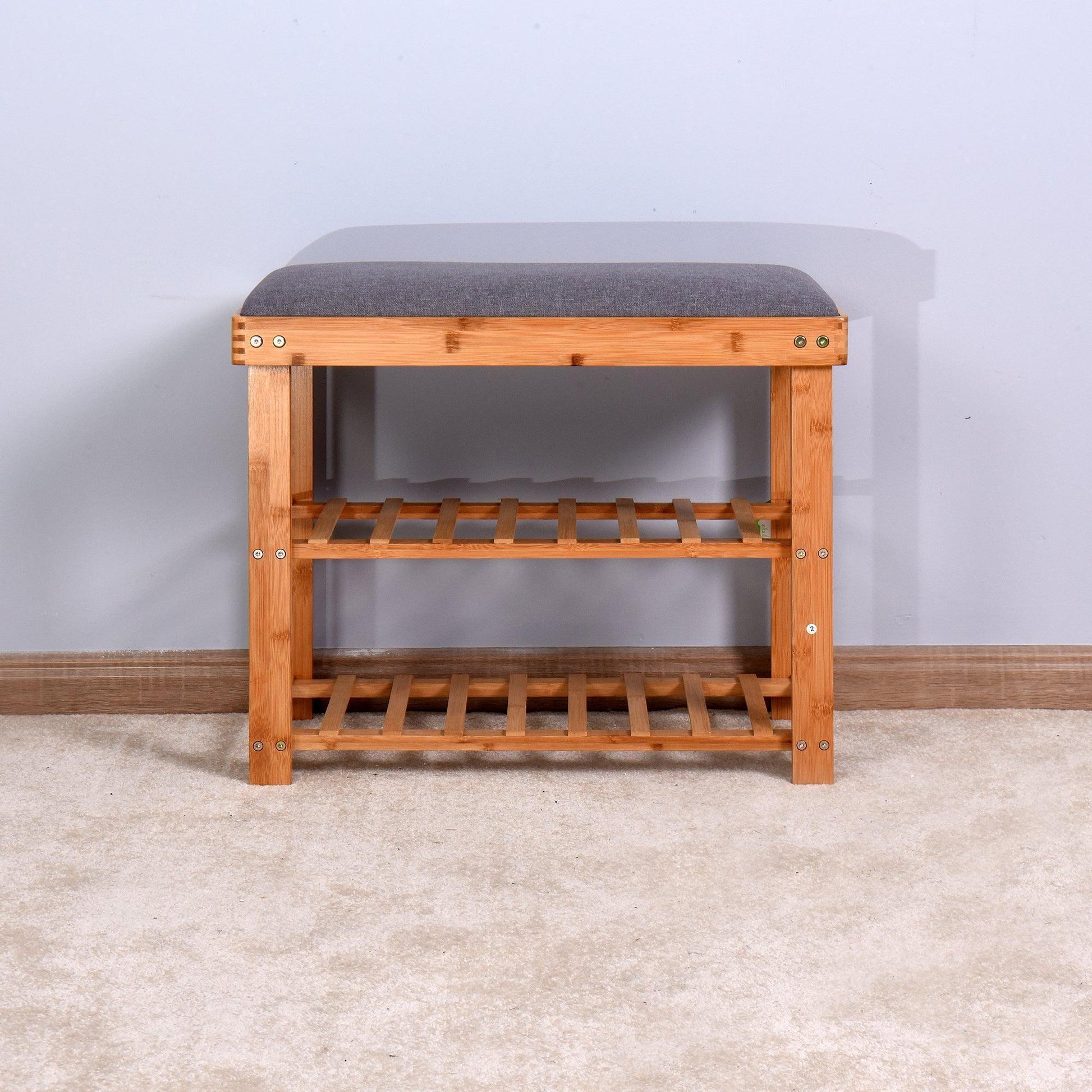 Entryway 3-tier Bamboo Bench Shoe Rack 23.62 x 11.4 x 19.88 inch FredCo