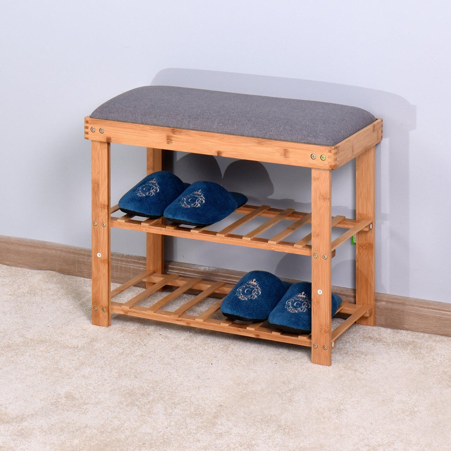 Entryway 3-tier Bamboo Bench Shoe Rack 23.62 x 11.4 x 19.88 inch FredCo