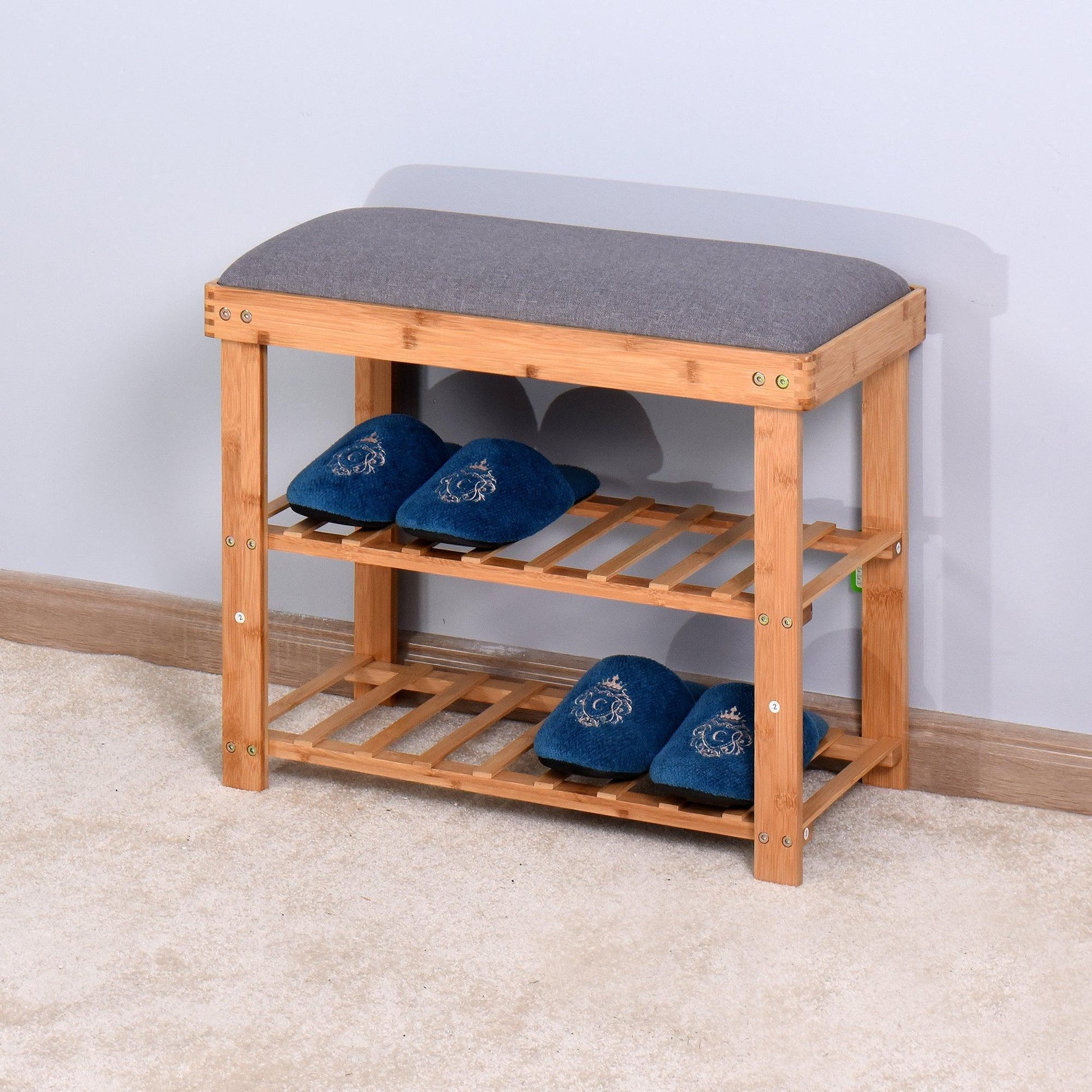 Entryway 3-tier Bamboo Bench Shoe Rack 23.62 x 11.4 x 19.88 inch FredCo