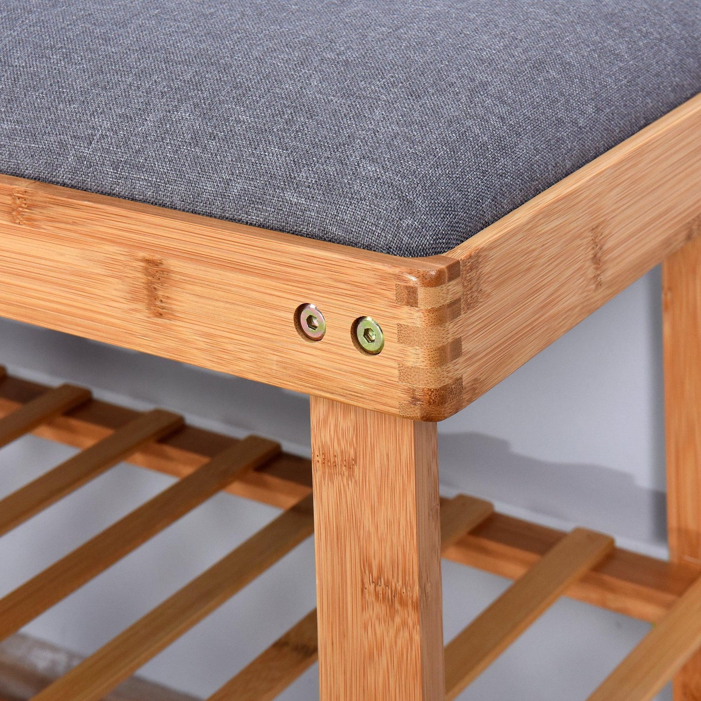 Entryway 3-tier Bamboo Bench Shoe Rack 23.62 x 11.4 x 19.88 inch FredCo