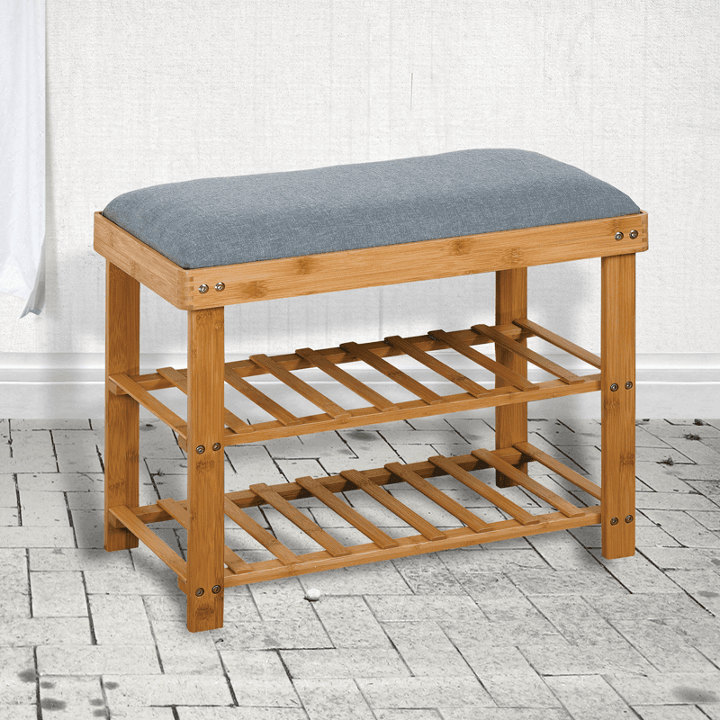 Entryway 3-tier Bamboo Bench Shoe Rack 23.62 x 11.4 x 19.88 inch FredCo