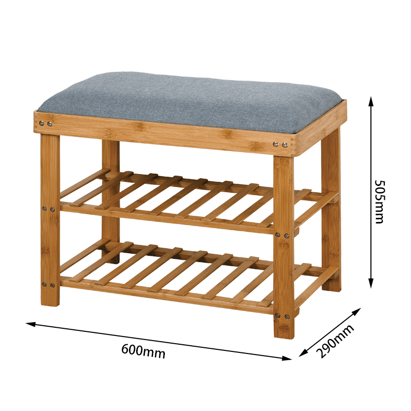 Entryway 3-tier Bamboo Bench Shoe Rack 23.62 x 11.4 x 19.88 inch FredCo