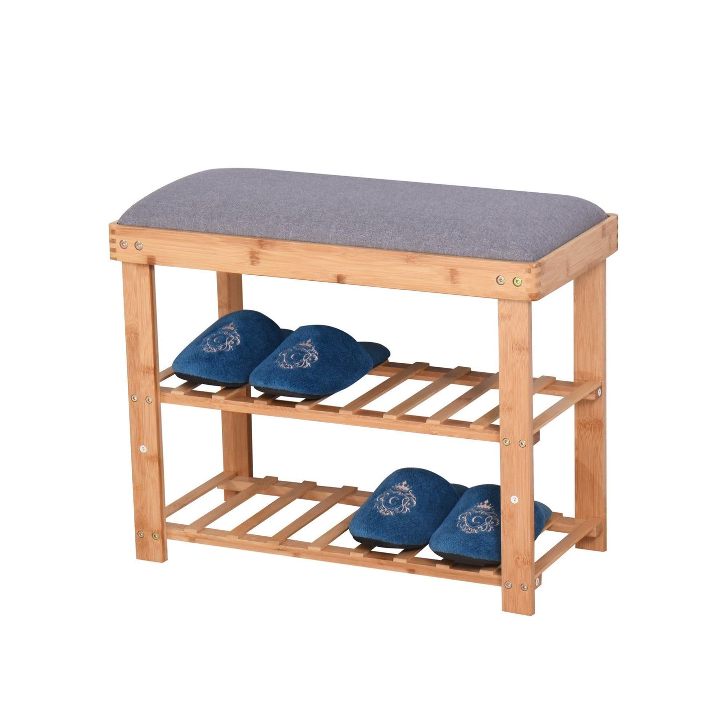 Entryway 3-tier Bamboo Bench Shoe Rack 23.62 x 11.4 x 19.88 inch FredCo