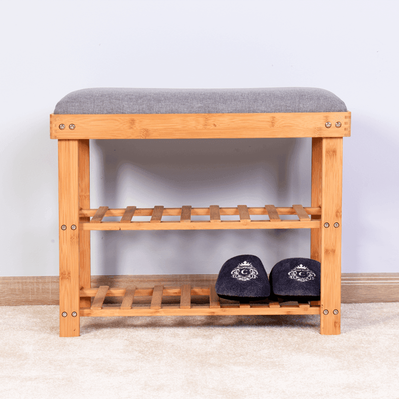 Entryway 3-tier Bamboo Bench Shoe Rack 23.62 x 11.4 x 19.88 inch FredCo