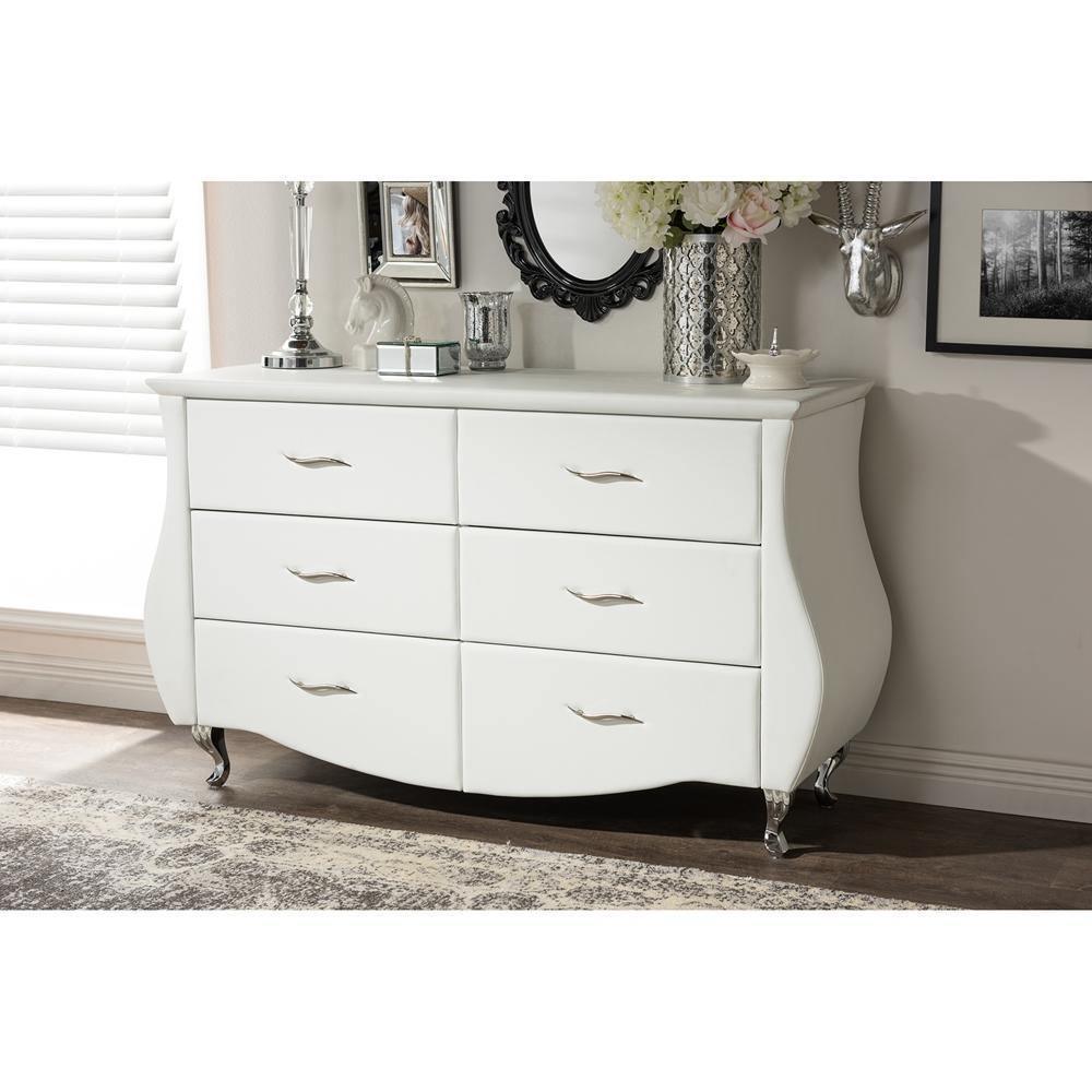 Enzo Modern and Contemporary White Faux Leather 6-Drawer Dresser FredCo
