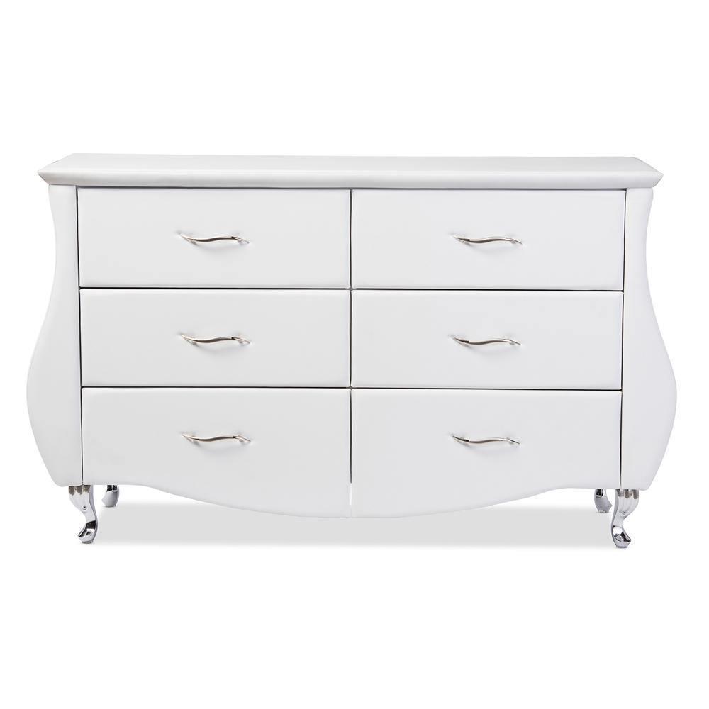 Enzo Modern and Contemporary White Faux Leather 6-Drawer Dresser FredCo