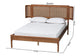 Eridian Mid-Century Modern Walnut Brown Finished Wood and Natural Rattan Full Size Platform Bed FredCo