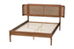 Eridian Mid-Century Modern Walnut Brown Finished Wood and Natural Rattan Full Size Platform Bed FredCo
