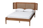 Eridian Mid-Century Modern Walnut Brown Finished Wood and Natural Rattan Full Size Platform Bed FredCo