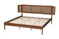 Eridian Mid-Century Modern Walnut Brown Finished Wood and Natural Rattan King Size Platform Bed FredCo