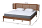 Eridian Mid-Century Modern Walnut Brown Finished Wood and Natural Rattan King Size Platform Bed FredCo