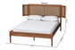 Eridian Mid-Century Modern Walnut Brown Finished Wood and Natural Rattan Queen Size Platform Bed FredCo