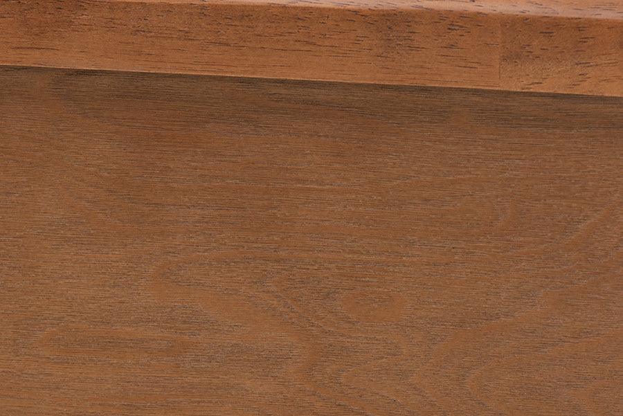 Eridian Mid-Century Modern Walnut Brown Finished Wood and Natural Rattan Queen Size Platform Bed FredCo