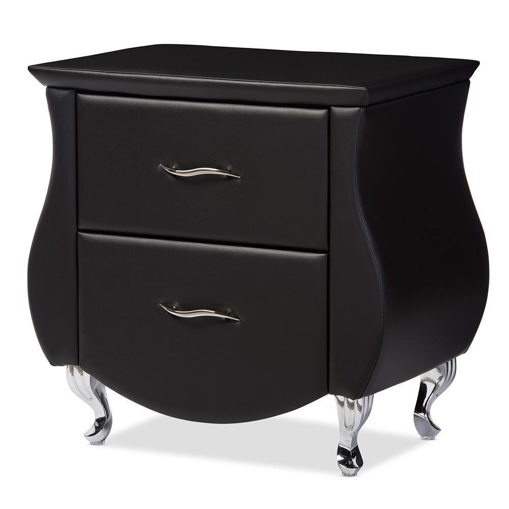 Erin Modern and Contemporary Black Faux Leather Upholstered Nightstand FredCo