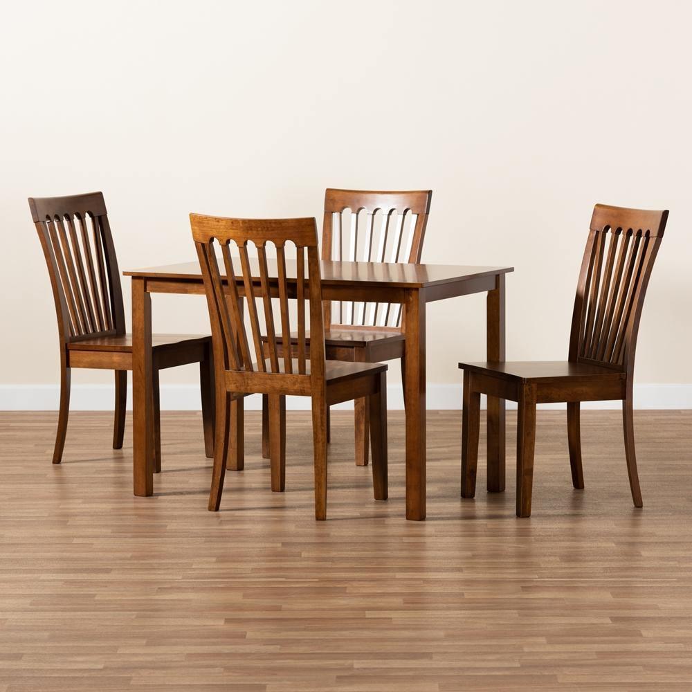 Erion Modern and Contemporary Walnut Brown Finished Wood 5-Piece Dining Set FredCo