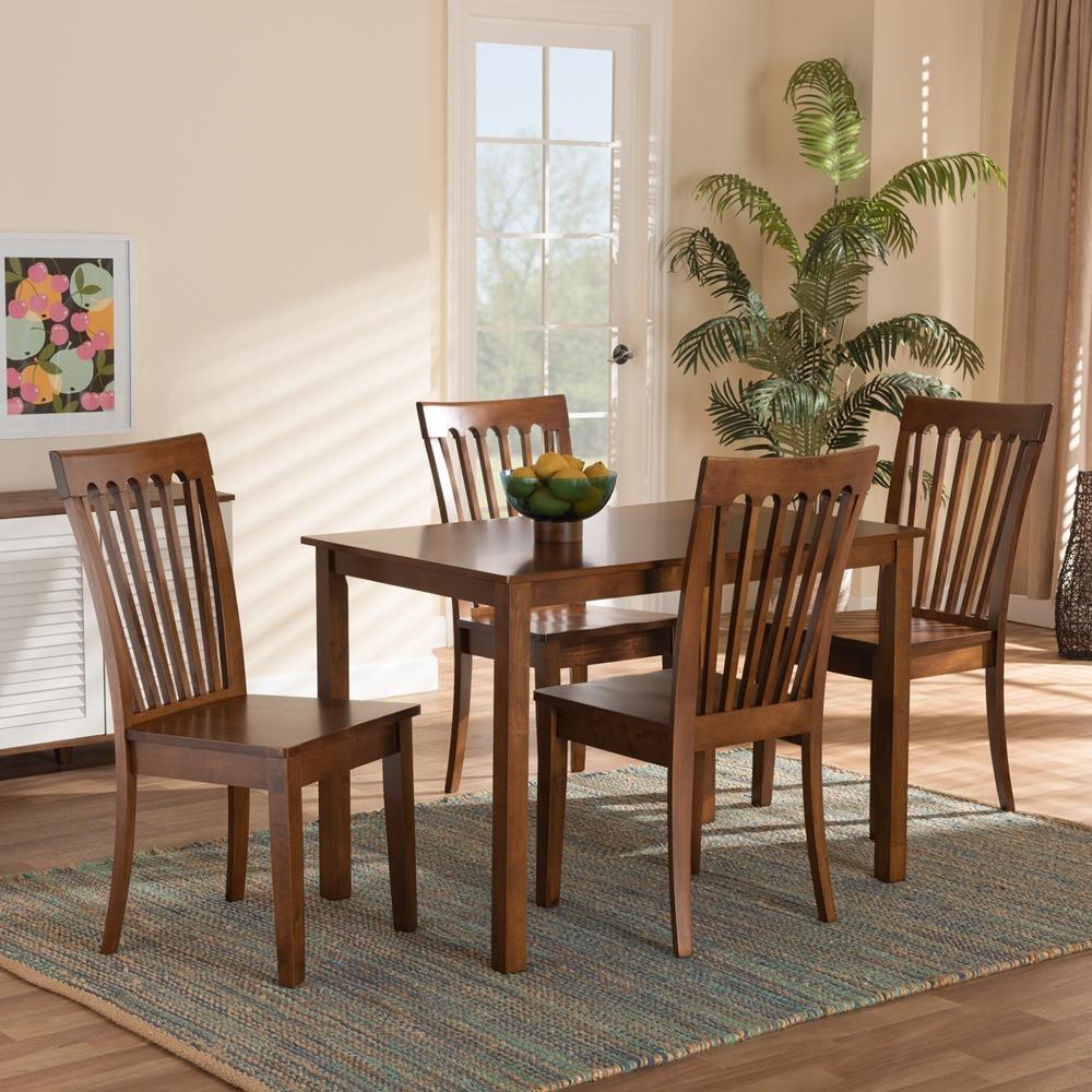 Erion Modern and Contemporary Walnut Brown Finished Wood 5-Piece Dining Set FredCo